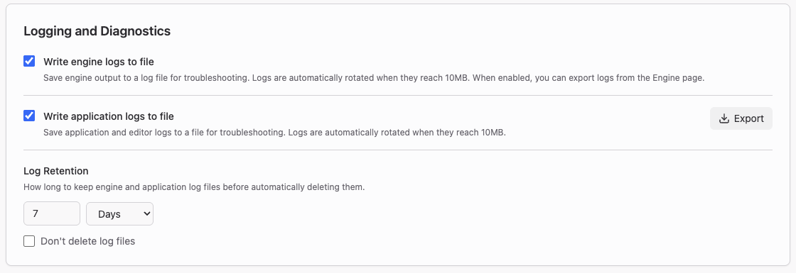 Logging and Diagnostics 區塊