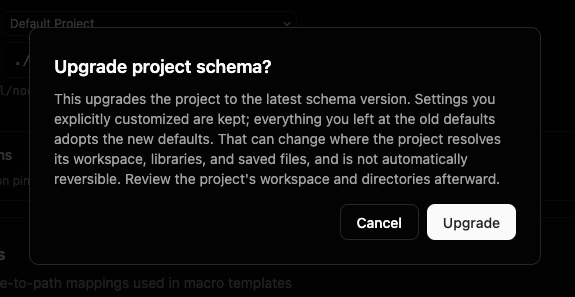 Upgrade schema 確認對話方塊警告本次升級為重大破壞性變更