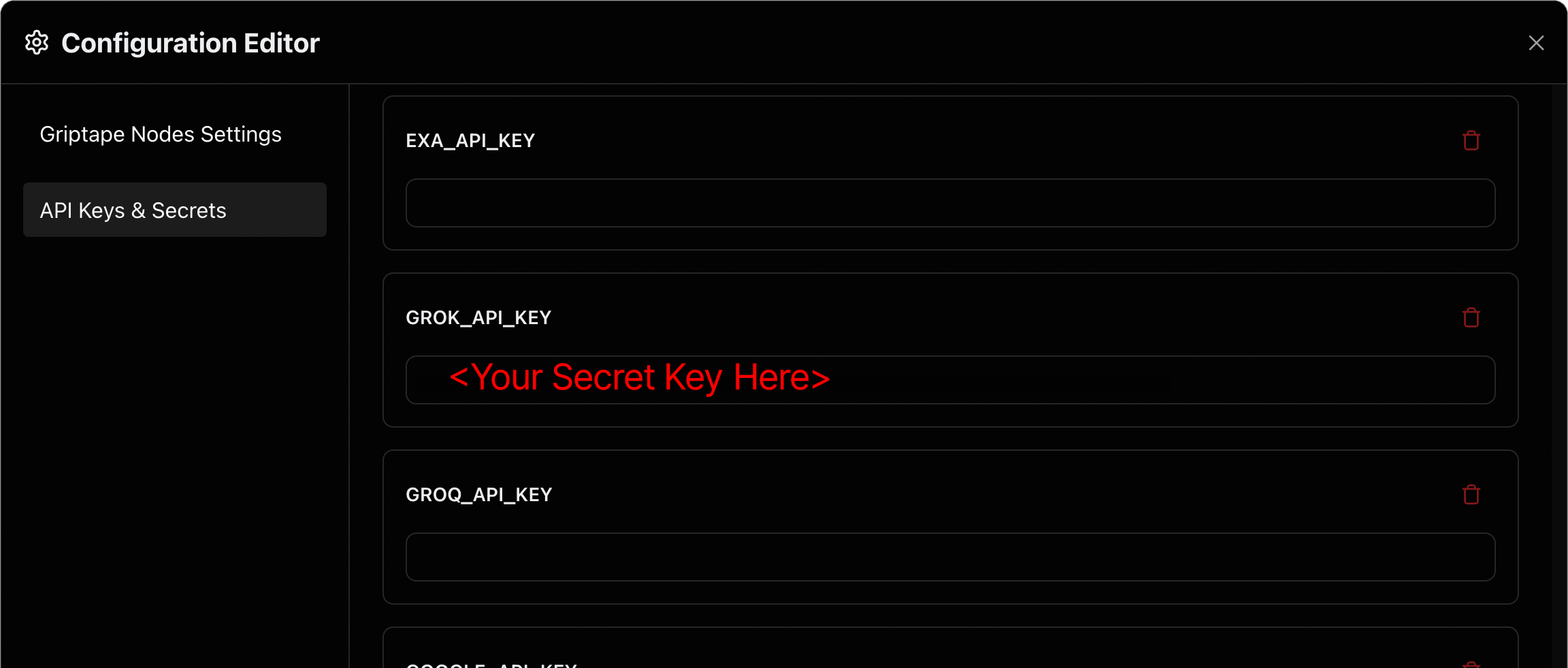 Settings 中的 Grok AI API Key