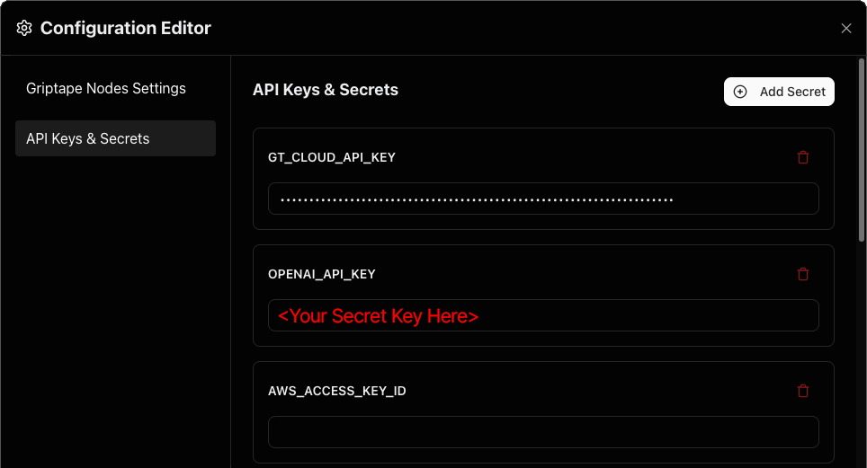 Settings 中的 OpenAI Secret Key